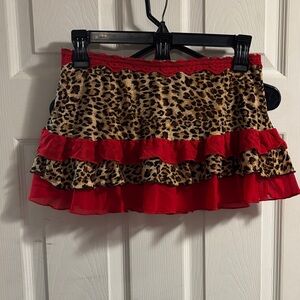 SHEIN Leopard Print and Red Ruffle Skirt